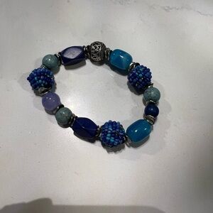 Chico's Blue and Silver Beaded Bracelet with Textured Accents